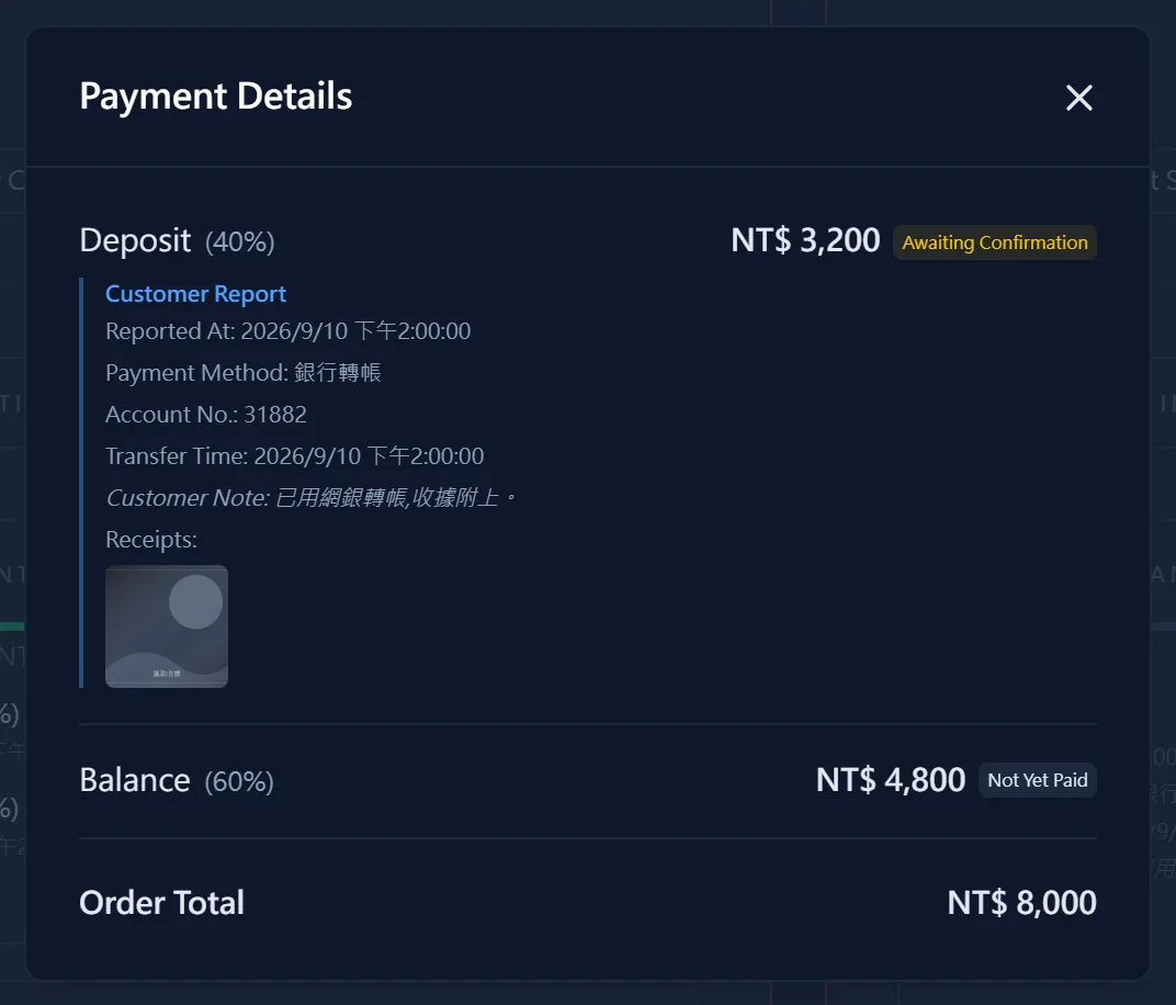 The client reports payment