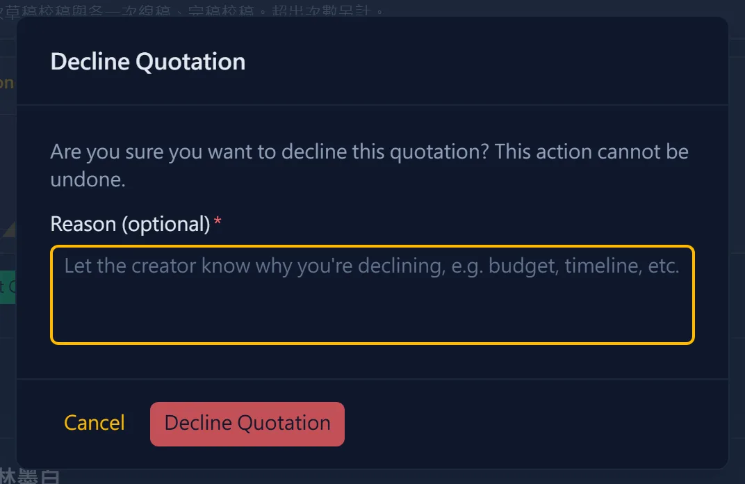Declining the quote