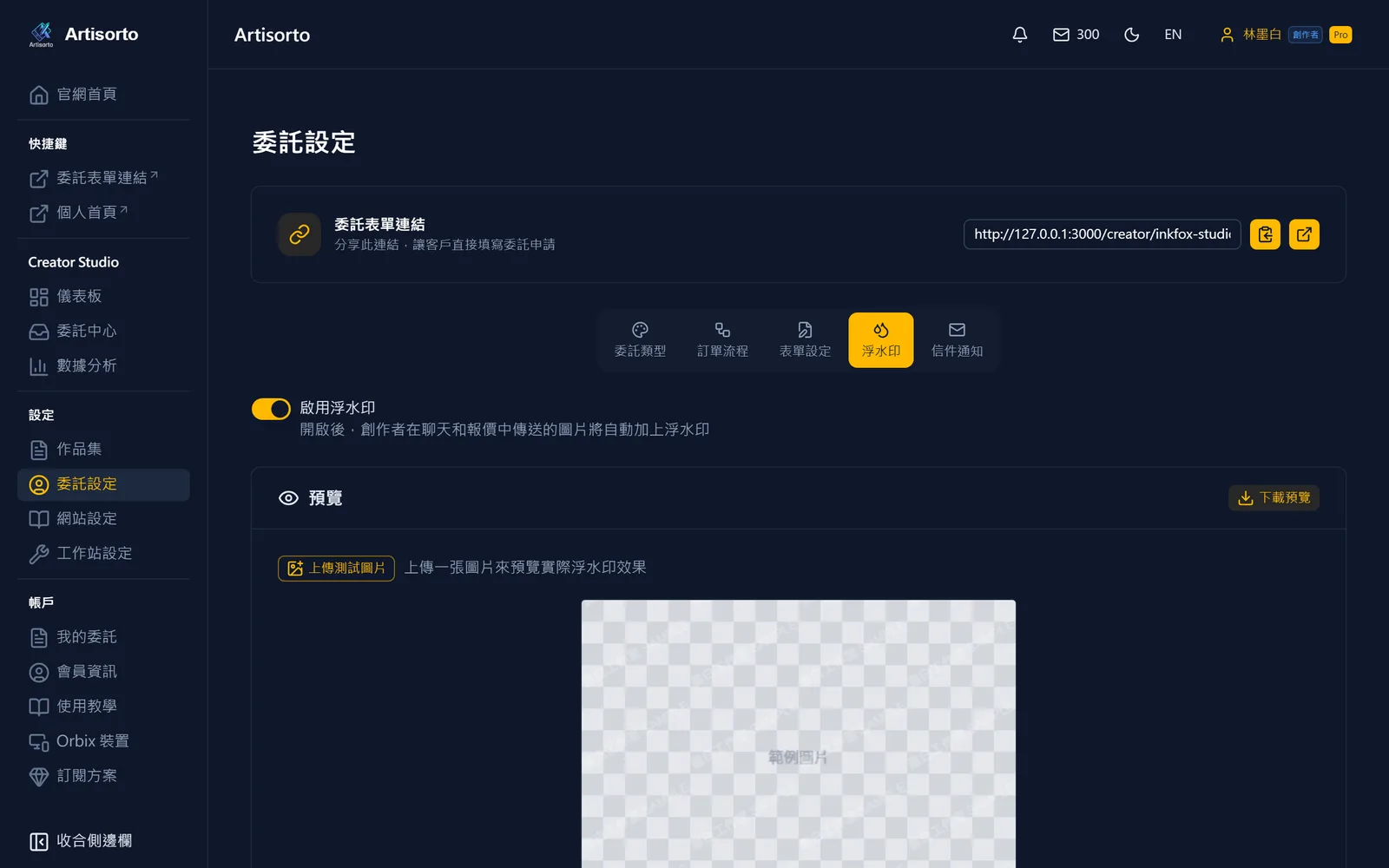 打開稿件浮水印
